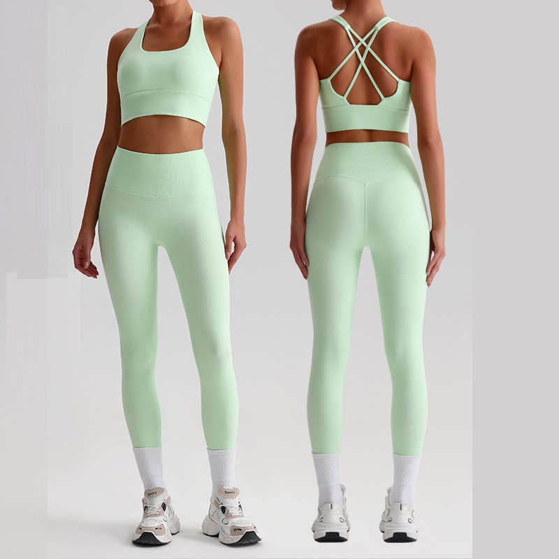Crossfit Training - Solid Color Yoga Set Tight Leggings